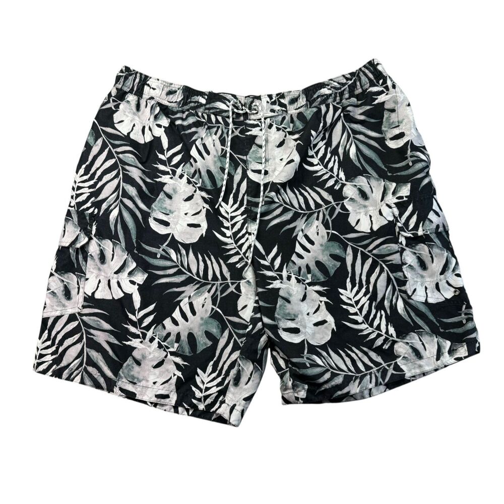Foundry Swim Trunks Men's 4XL Black Floral Big Tall Palm Cargo Shorts Pockets